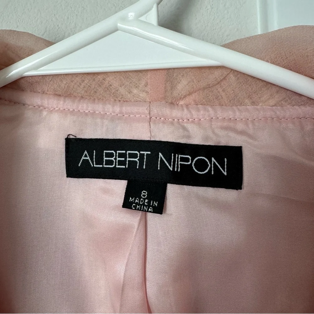 Vintage Albert Nipon Coral Pink Tweed Jacket Size 8 Wool Silk Accents Floral Pin - Picture 2 of 16